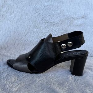 Anyi Lu Black Leather Open-Toe Slingback Heel